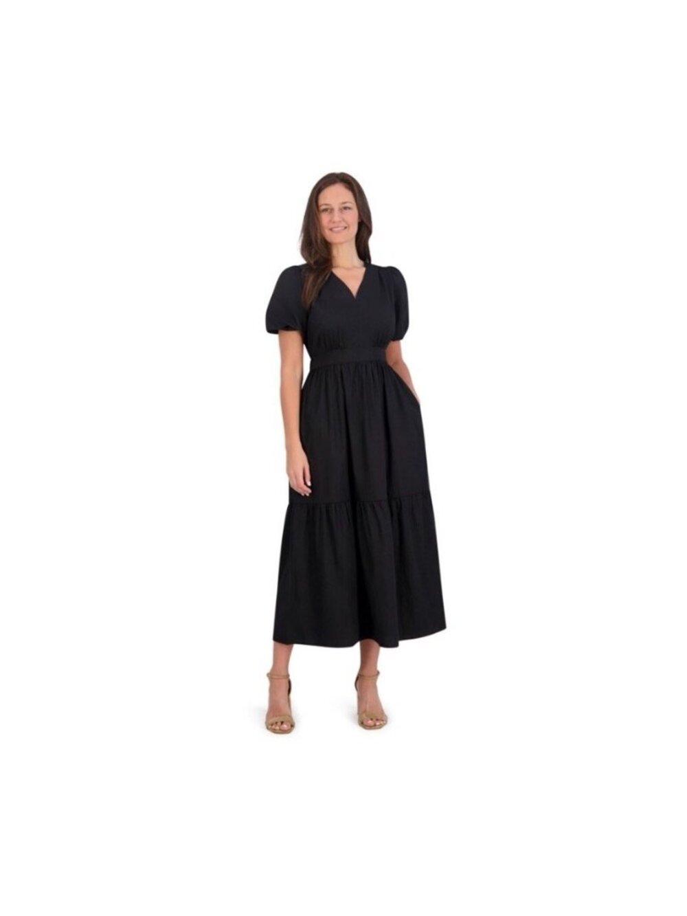French Connection Women's Bubble Sleeve Poplin Maxi Dress Black XXL